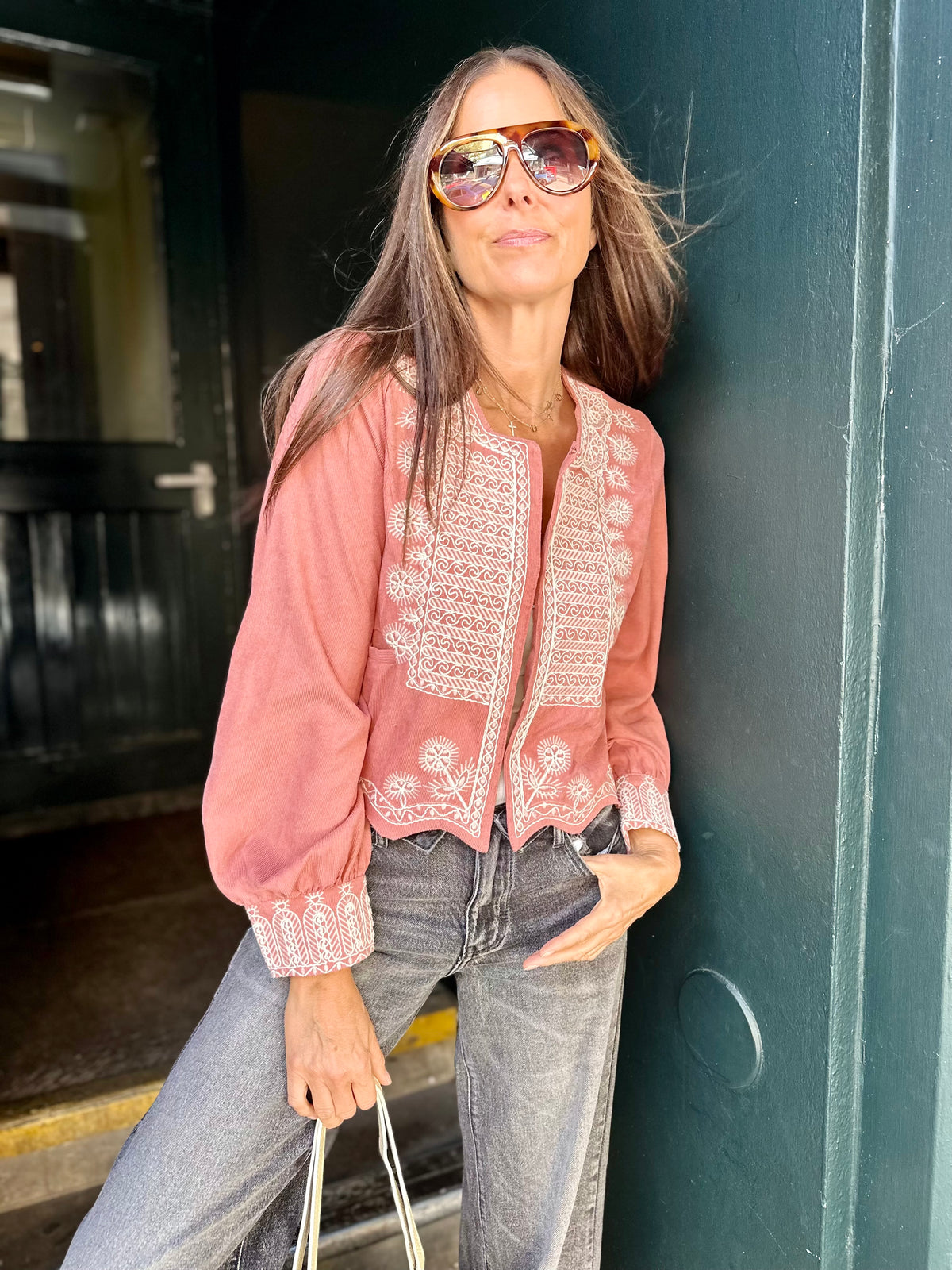 Oriana Embroidered Jacket - Rose