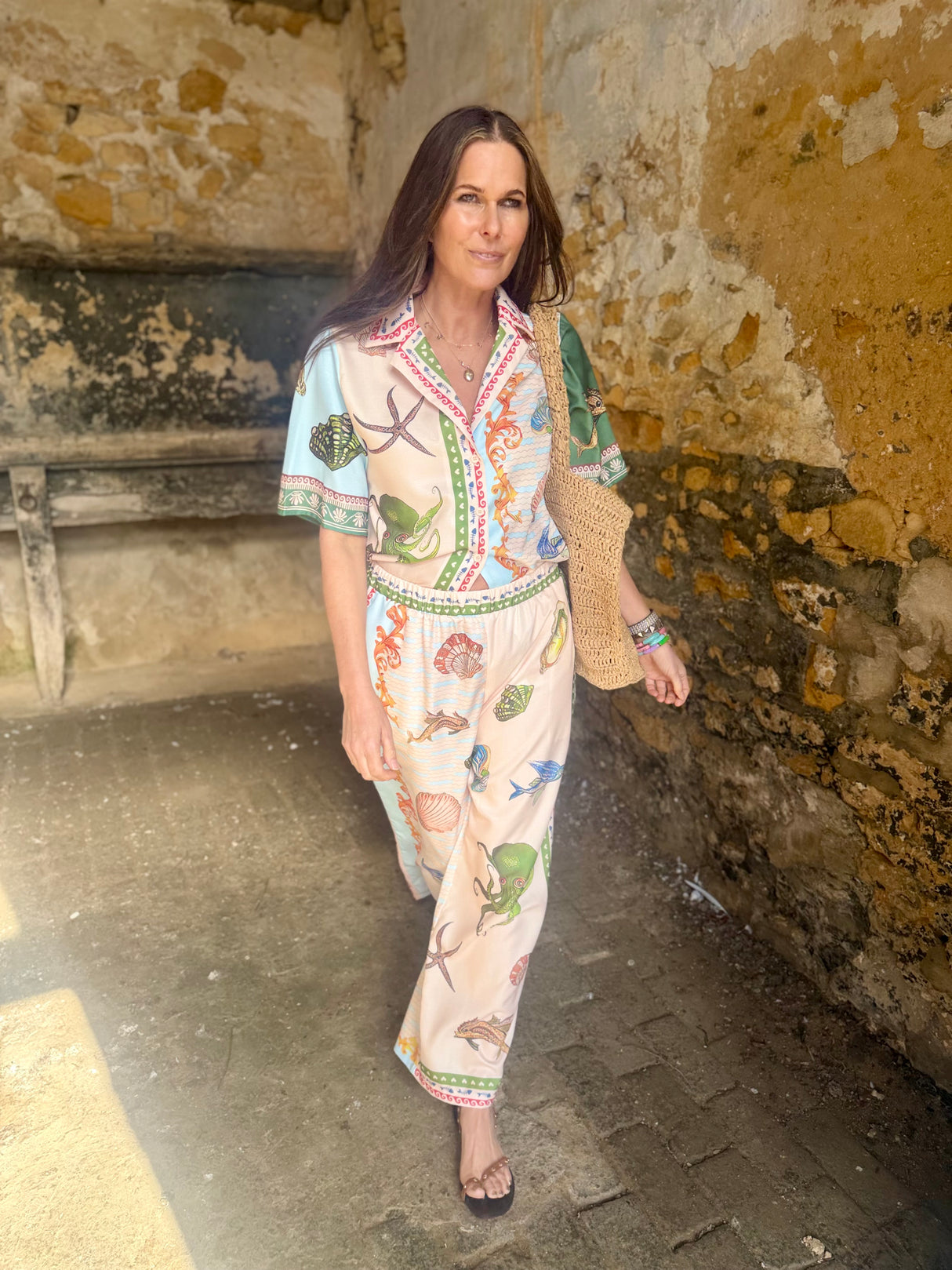 Praia Printed Trouser Set - Green