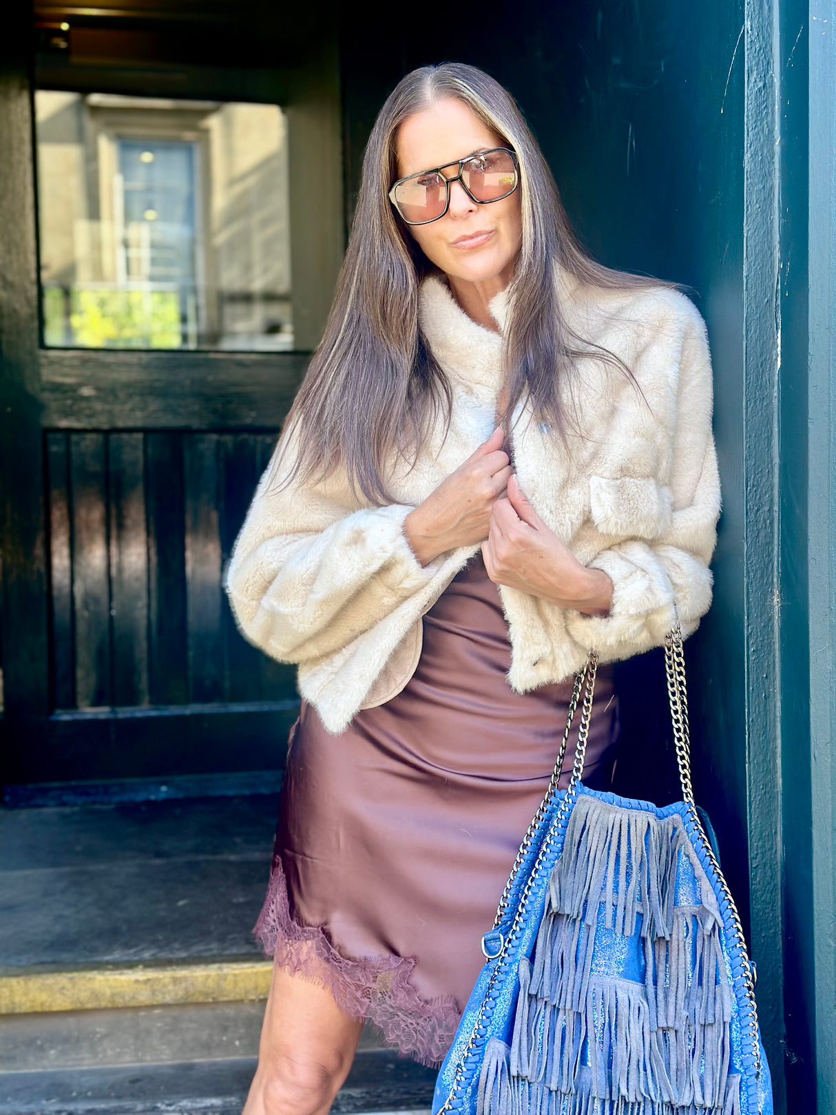 Benny Faux Fur Bomber Jacket - Cream