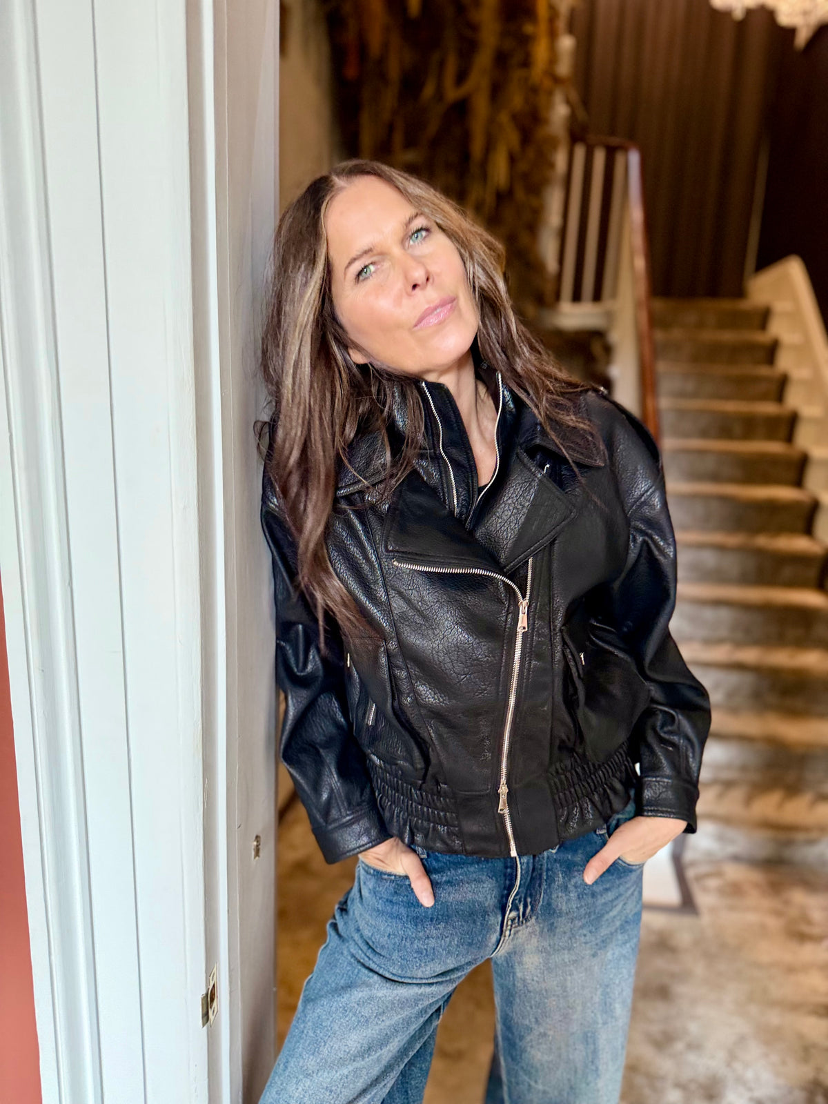 Cleo Faux Leather Jacket - Black