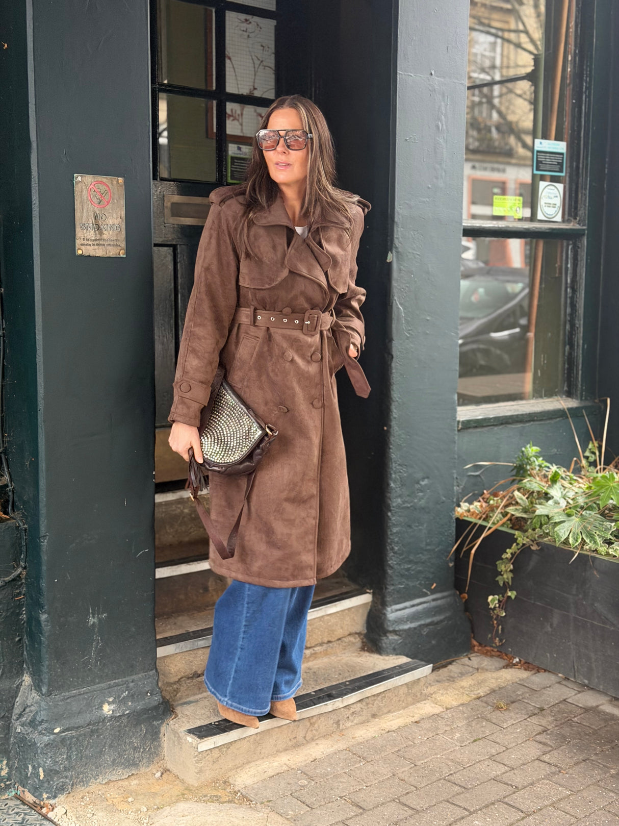 Tabitha Faux Suede Trench - Chocolate