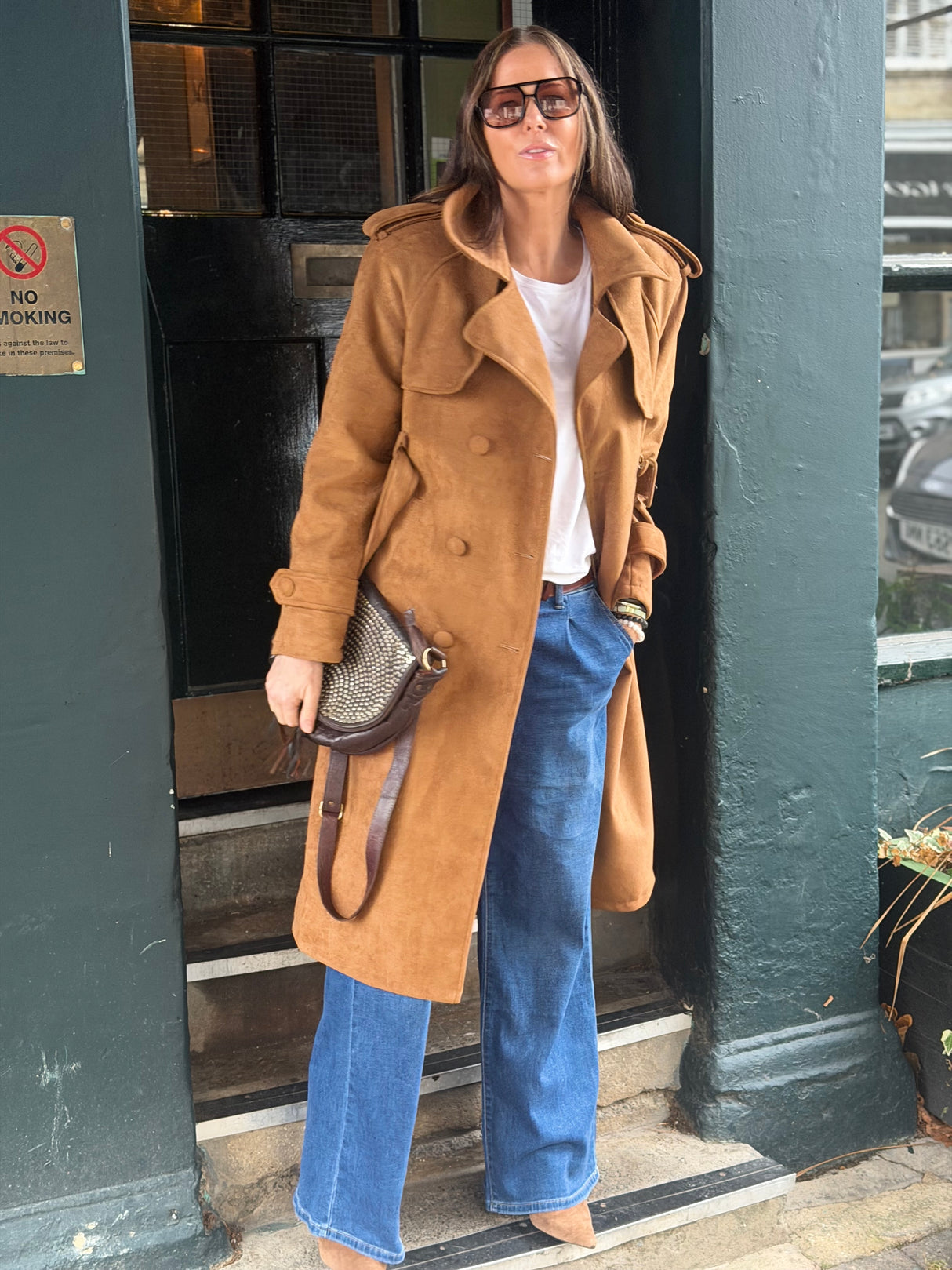 Tabitha Faux Suede Trench - Tan