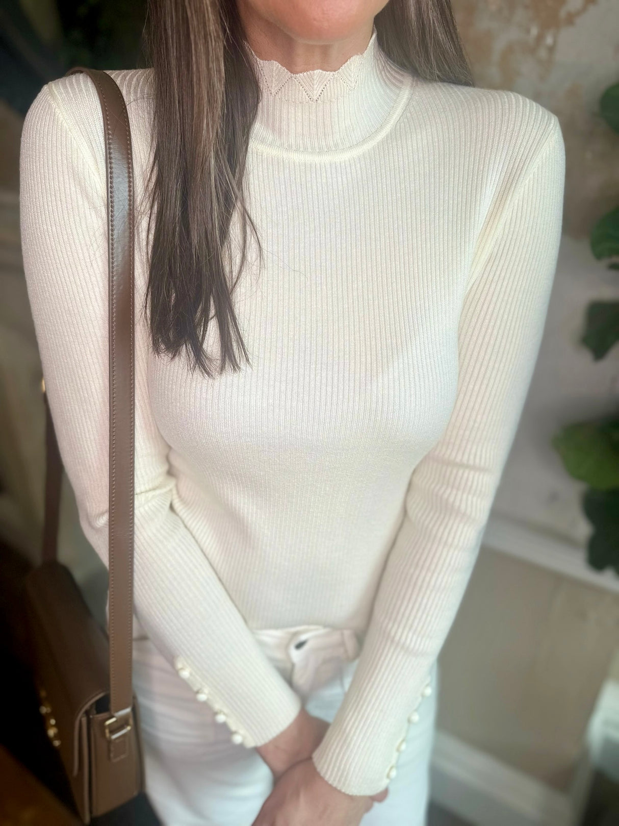 Jersey de cuello alto Claire - Crema