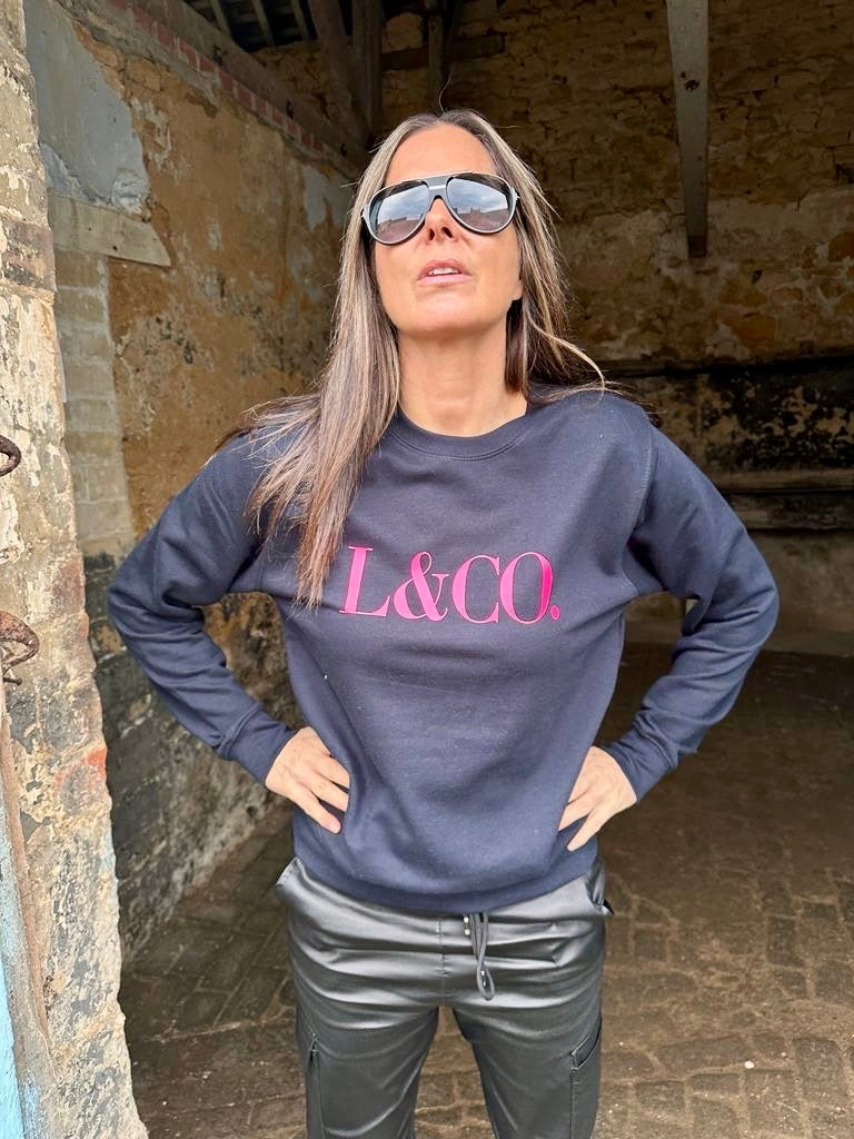 Sudadera LCO azul marino rosa neón