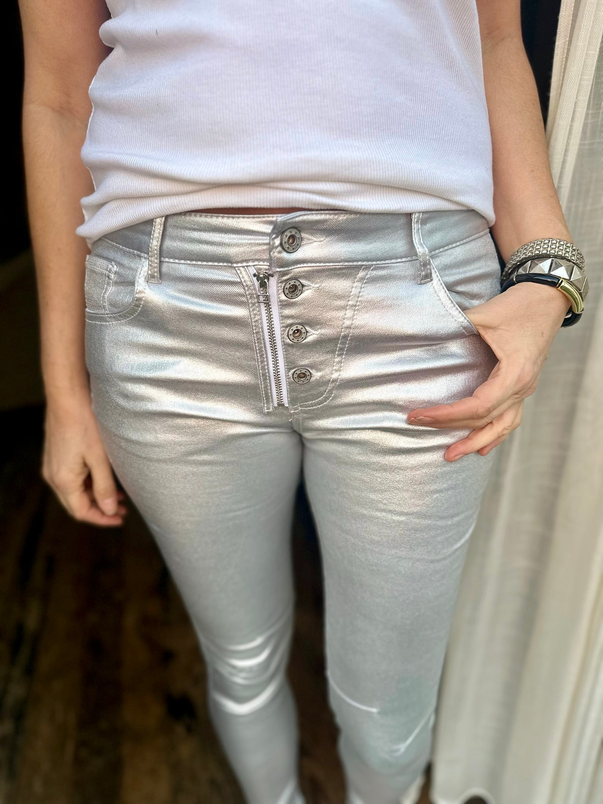 Jean Lux Leather Look Silver