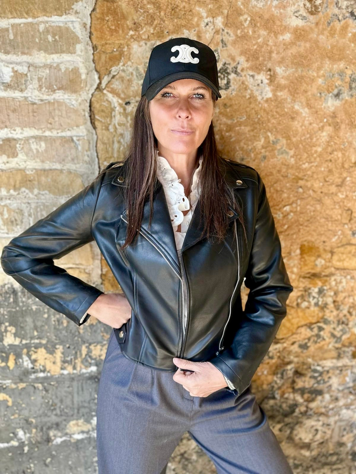 Biker Jacket With Collar - Black
