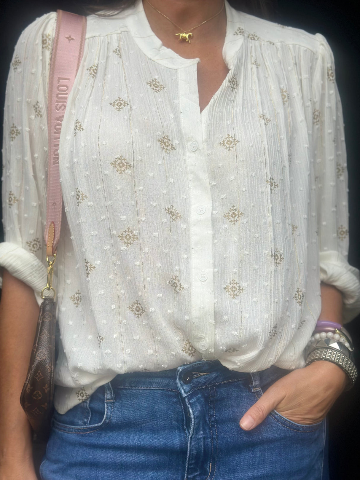 Greta Printed Blouse - Ivory