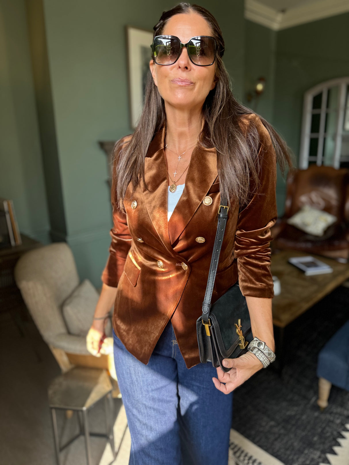 Victoria Velvet Blazer - Bronze