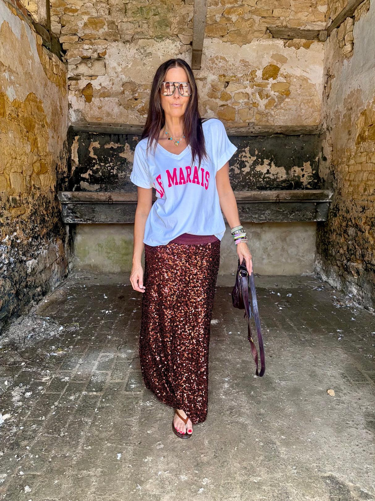 Seline Sequin Skirt - Chocolate