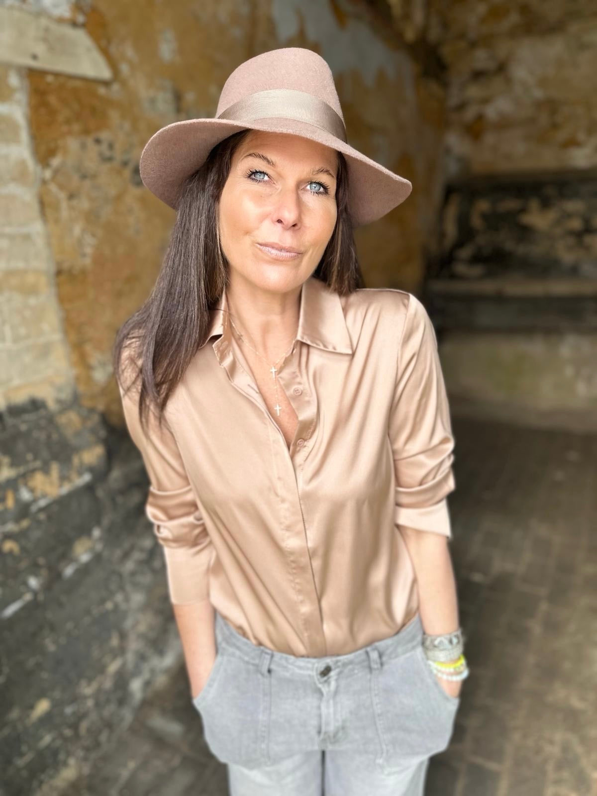 Camille Satin Shirt Coffee