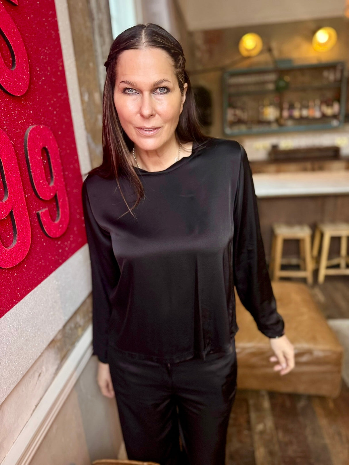 Isobel Silk Blend LS Top - Black