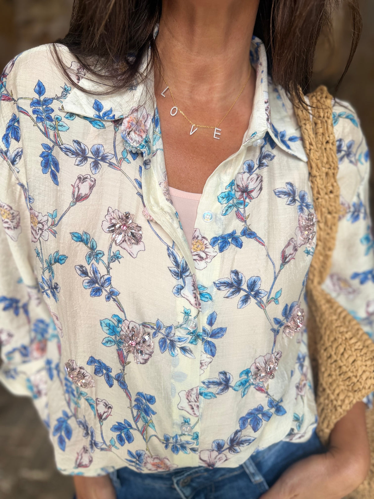 Lavender Embellished Printed Blouse