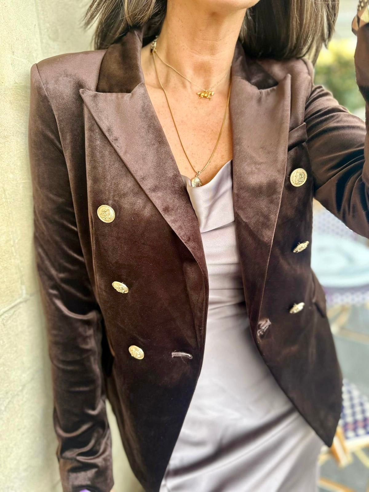 Victoria Velvet Blazer - Chocolate