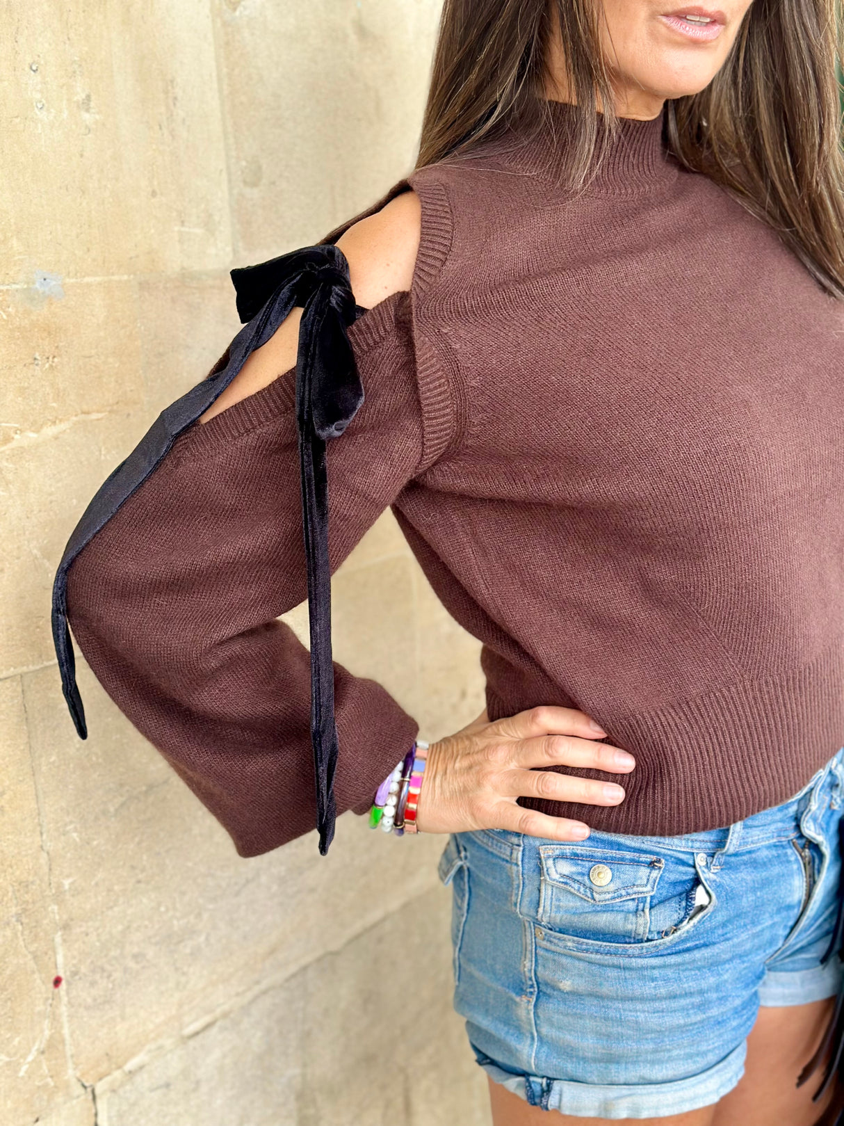 Keeley Cold Shoulder Knit - Brown