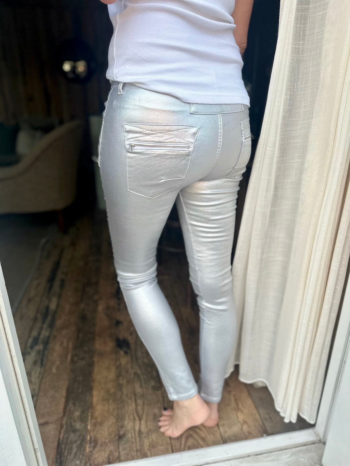 Jean Lux Leather Look Silver