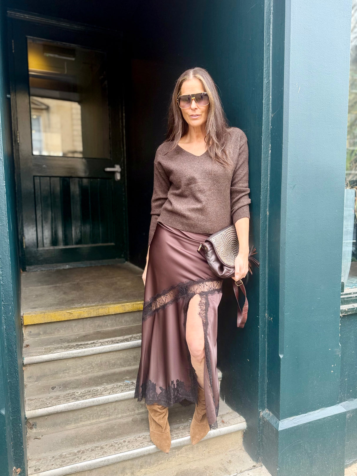 Highland Satin Lace Skirt - Chocolate