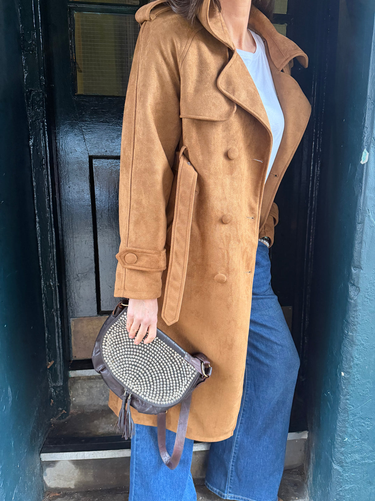 Tabitha Faux Suede Trench - Tan