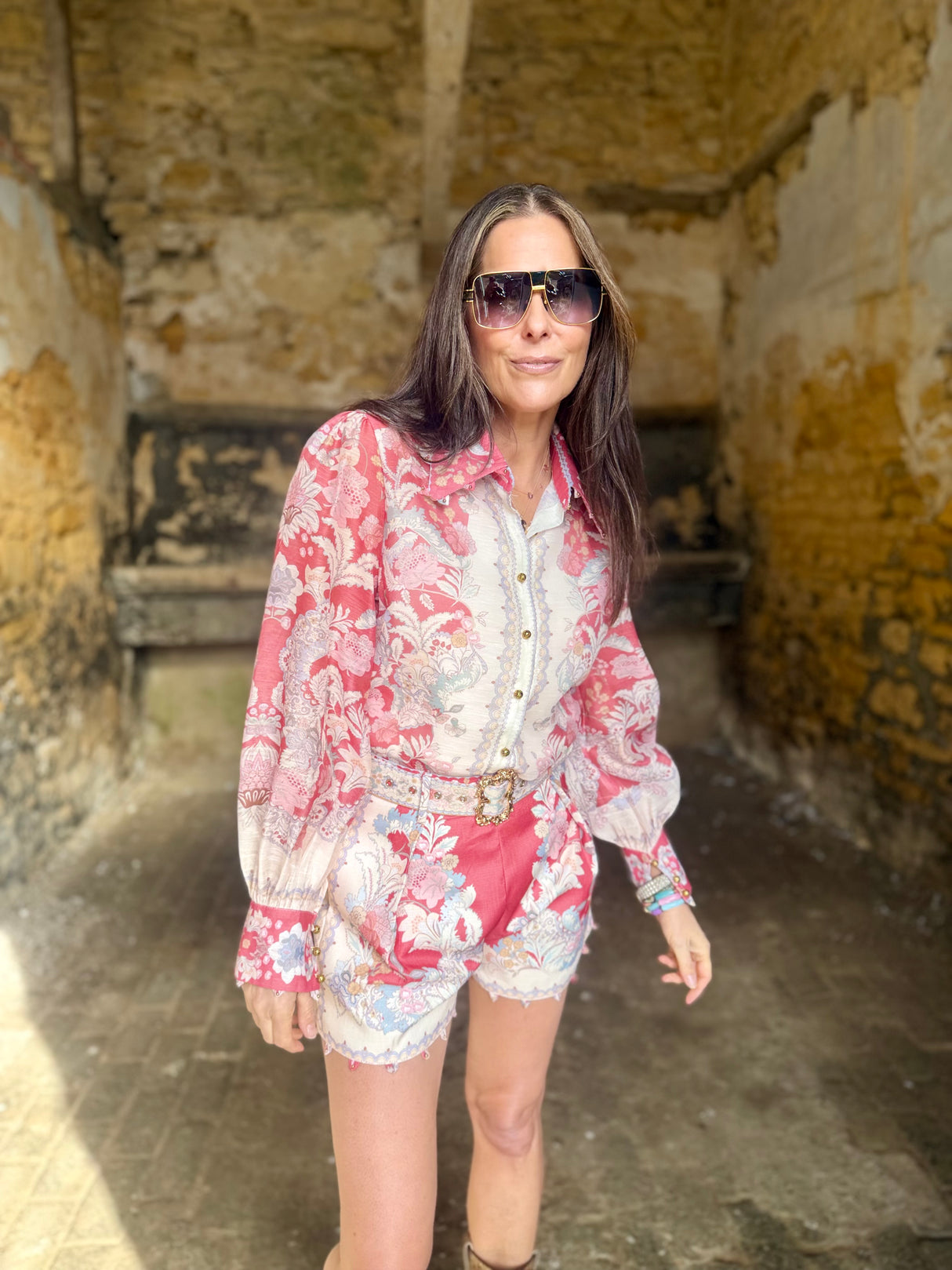 Alara Printed Short Set - Coral