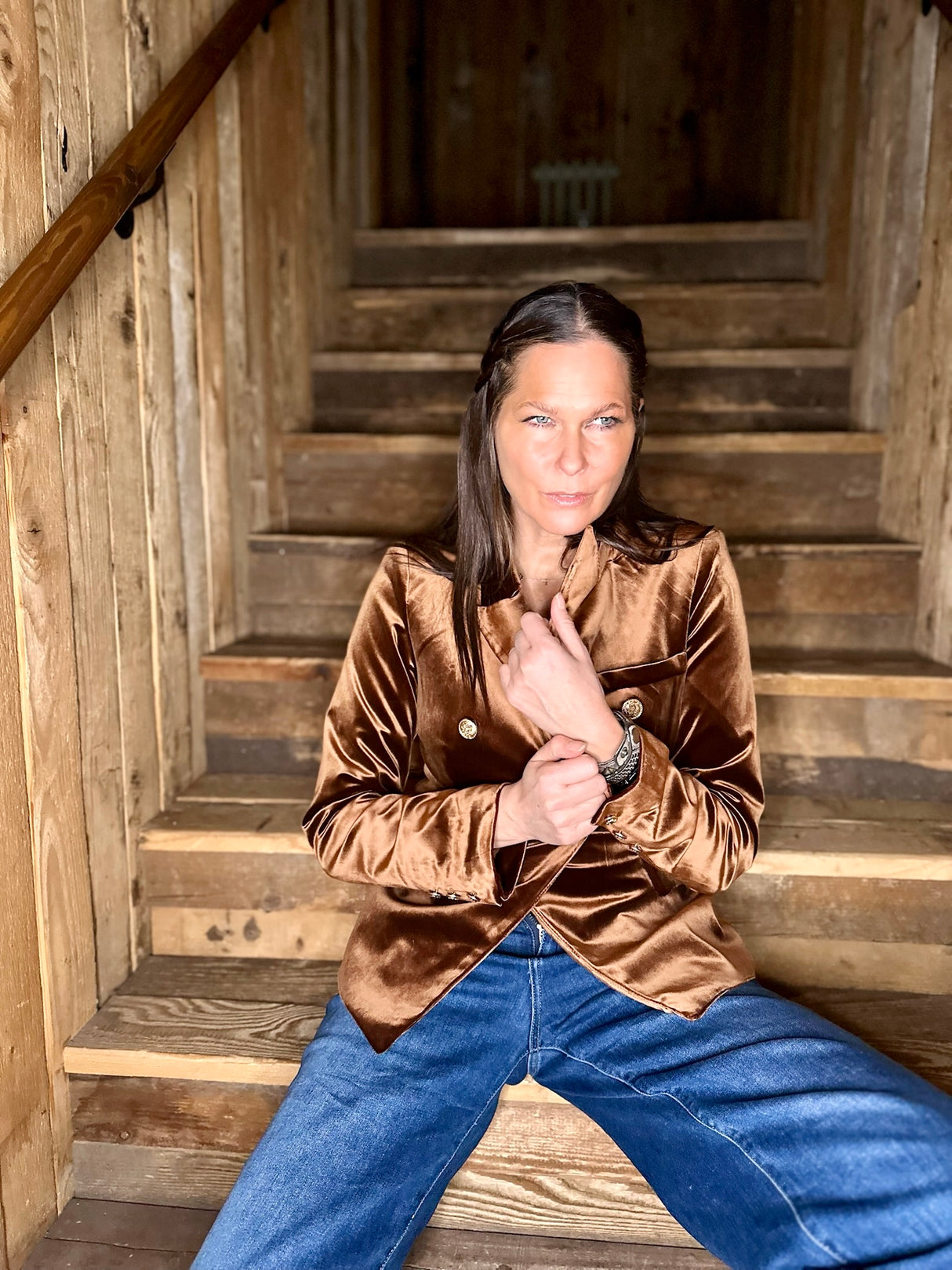 Victoria Velvet Blazer - Bronze