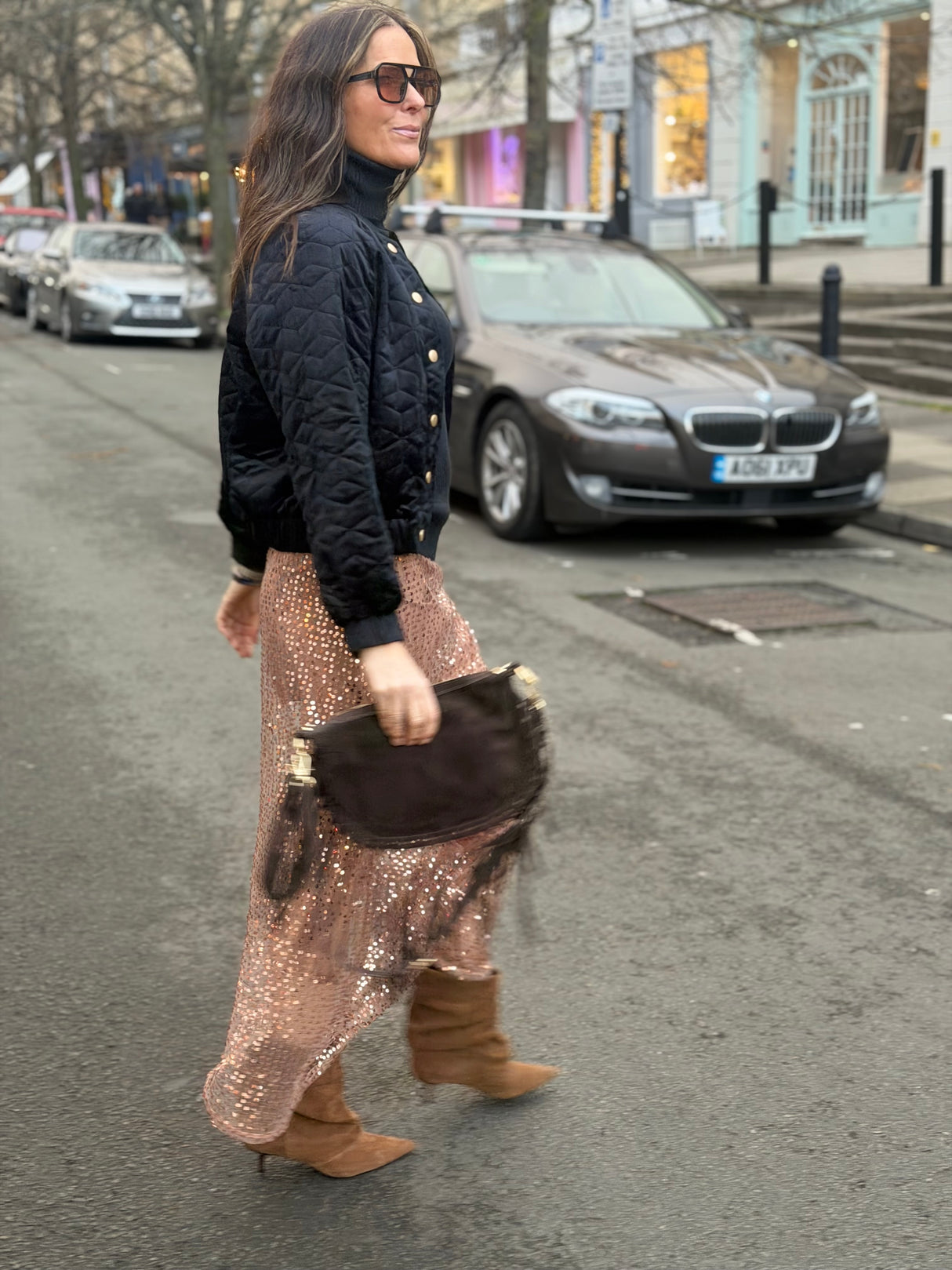 Christin Sequin Skirt - Rose Gold