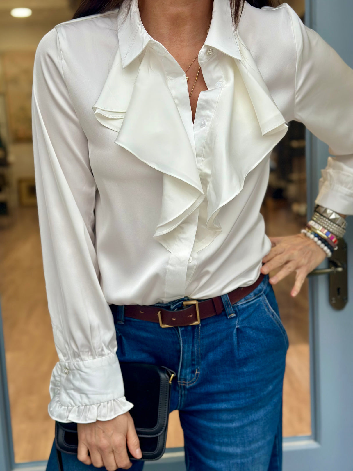 Charlie Ruffle Shirt White