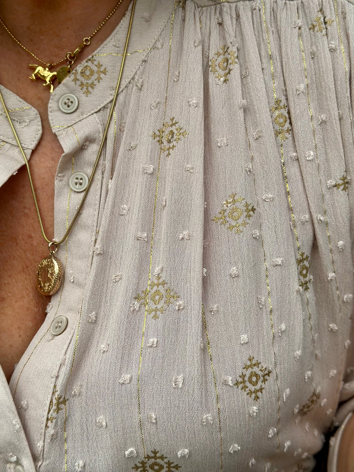 Greta Printed Blouse - Biscuit