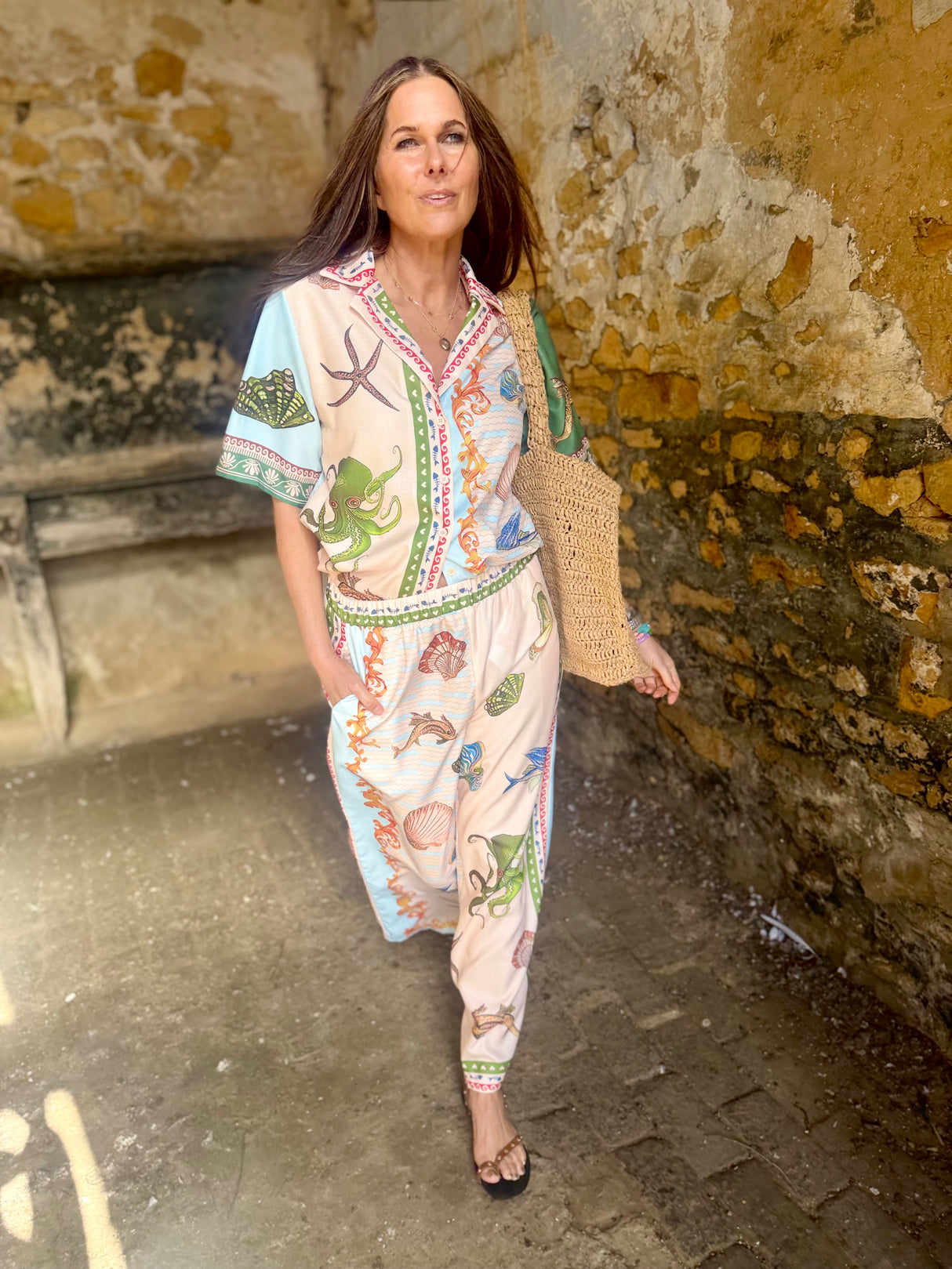 Praia Printed Trouser Set - Green