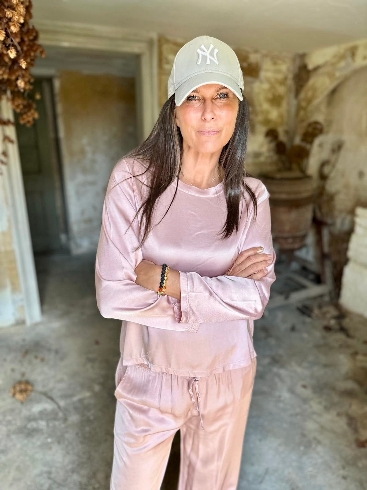 Isobel Silk Blend LS Top - Powder Pink