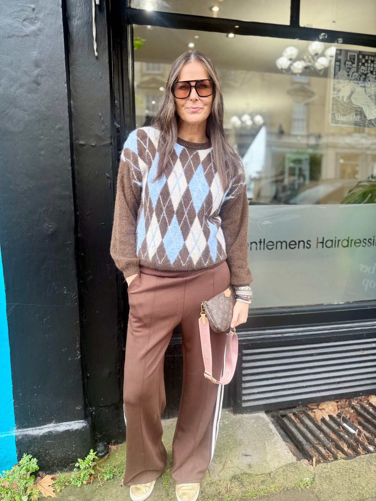 Argyle Crew Neck - Chocolate