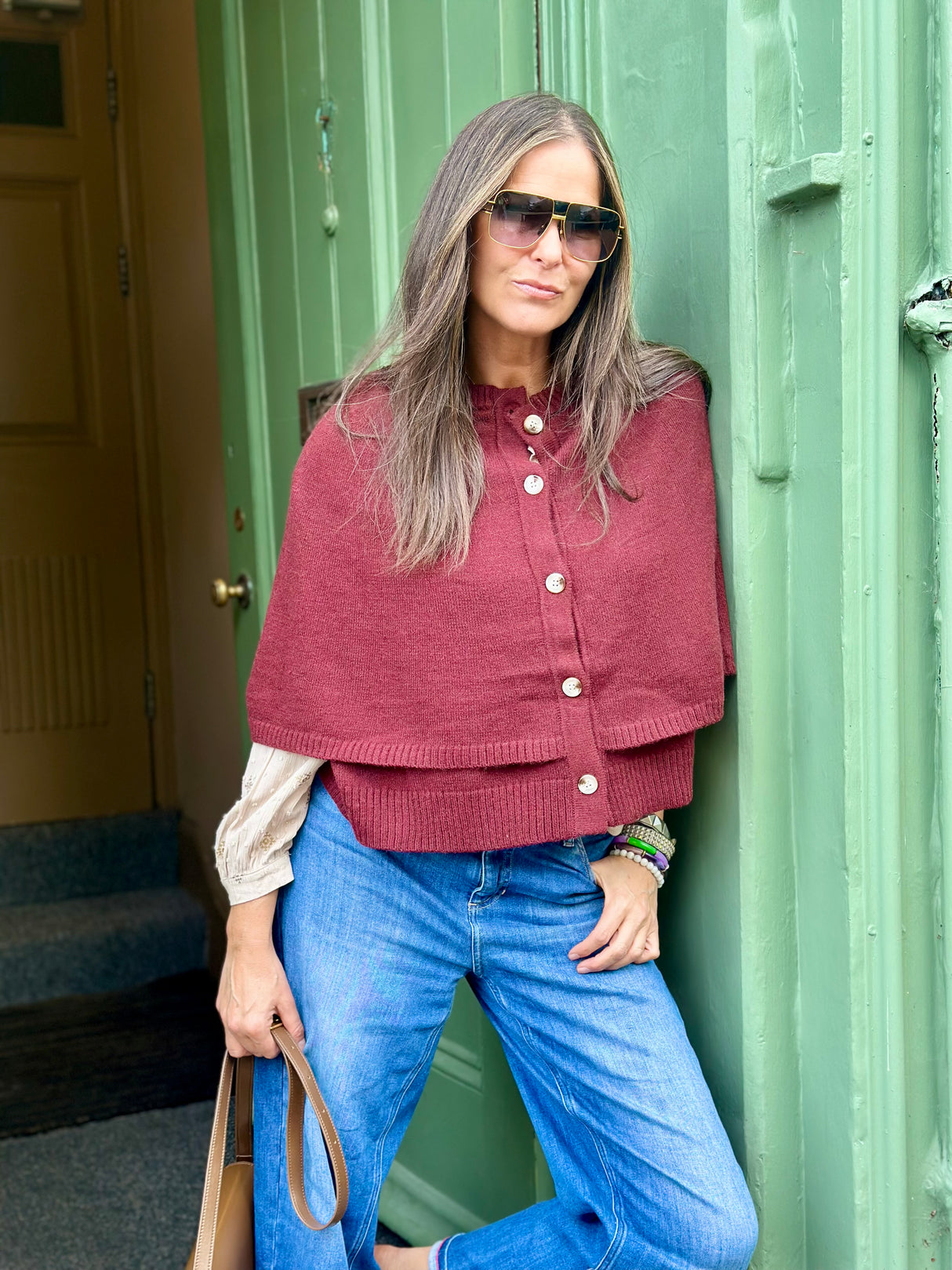 Joy Knitted Cape - Bordeaux