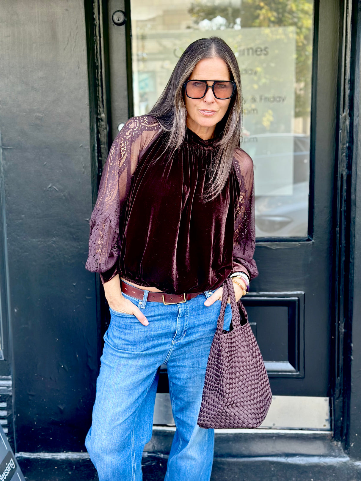 Rory Lace Sleeve Top - Chocolate