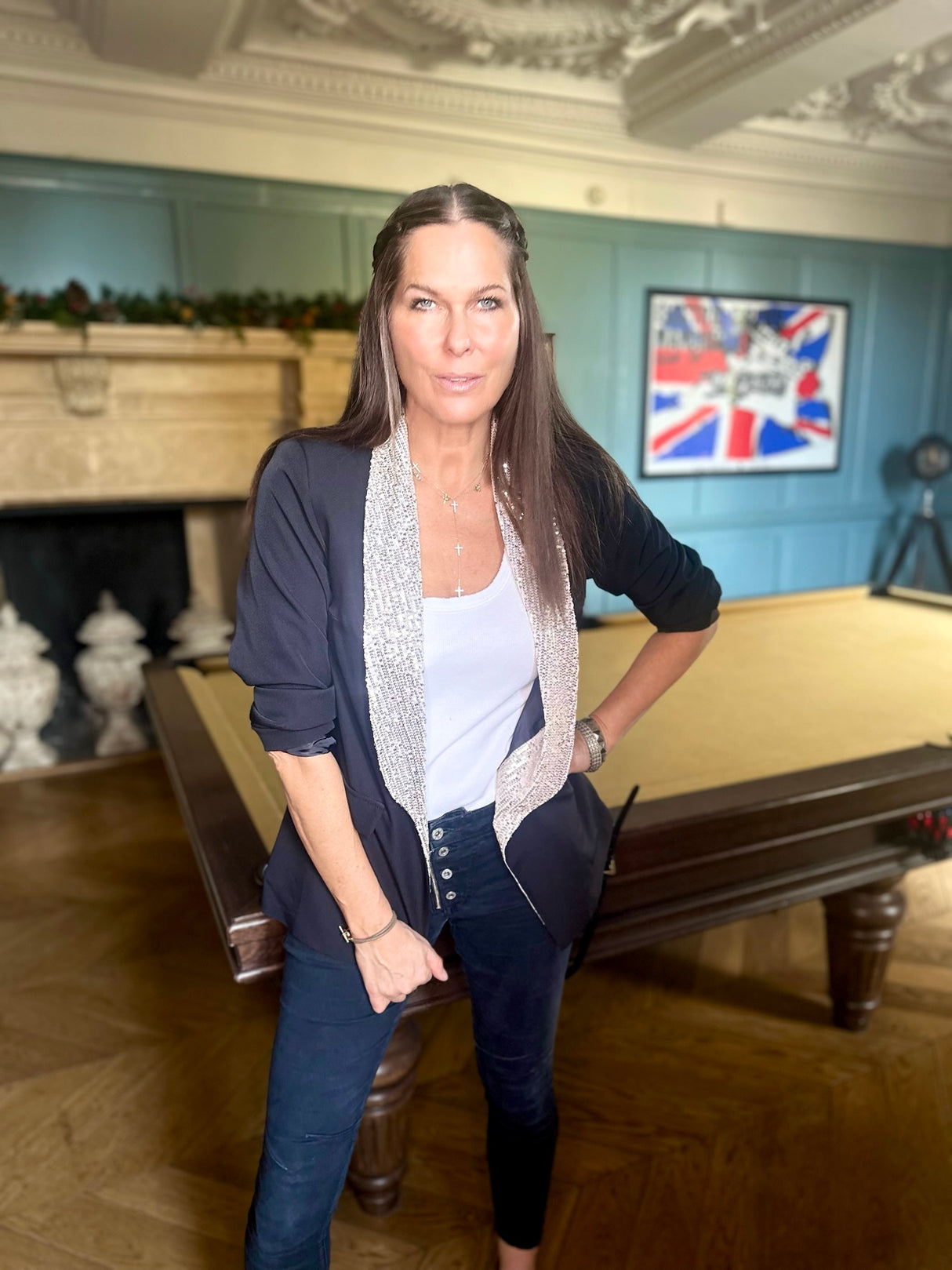 Chloe Sequin Lapel Blazer Black Gold