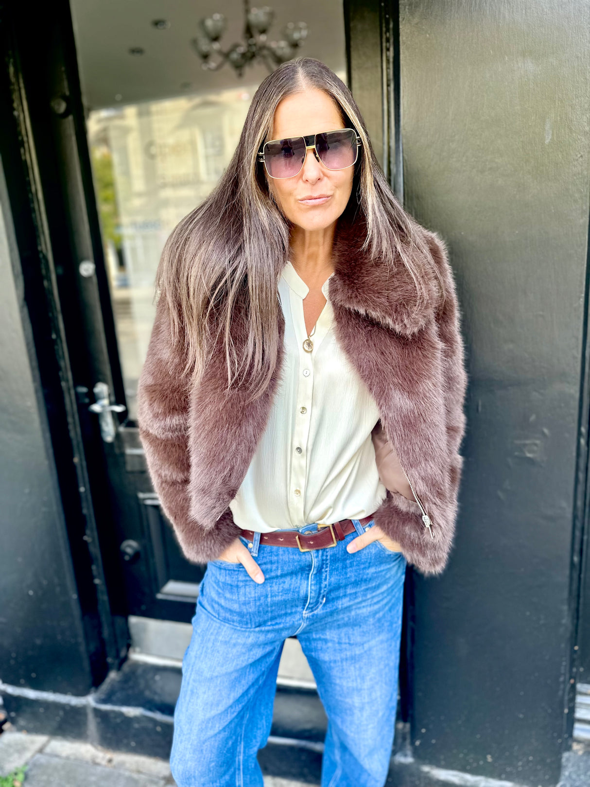 Caggie Faux Fur Jacket - Chocolate