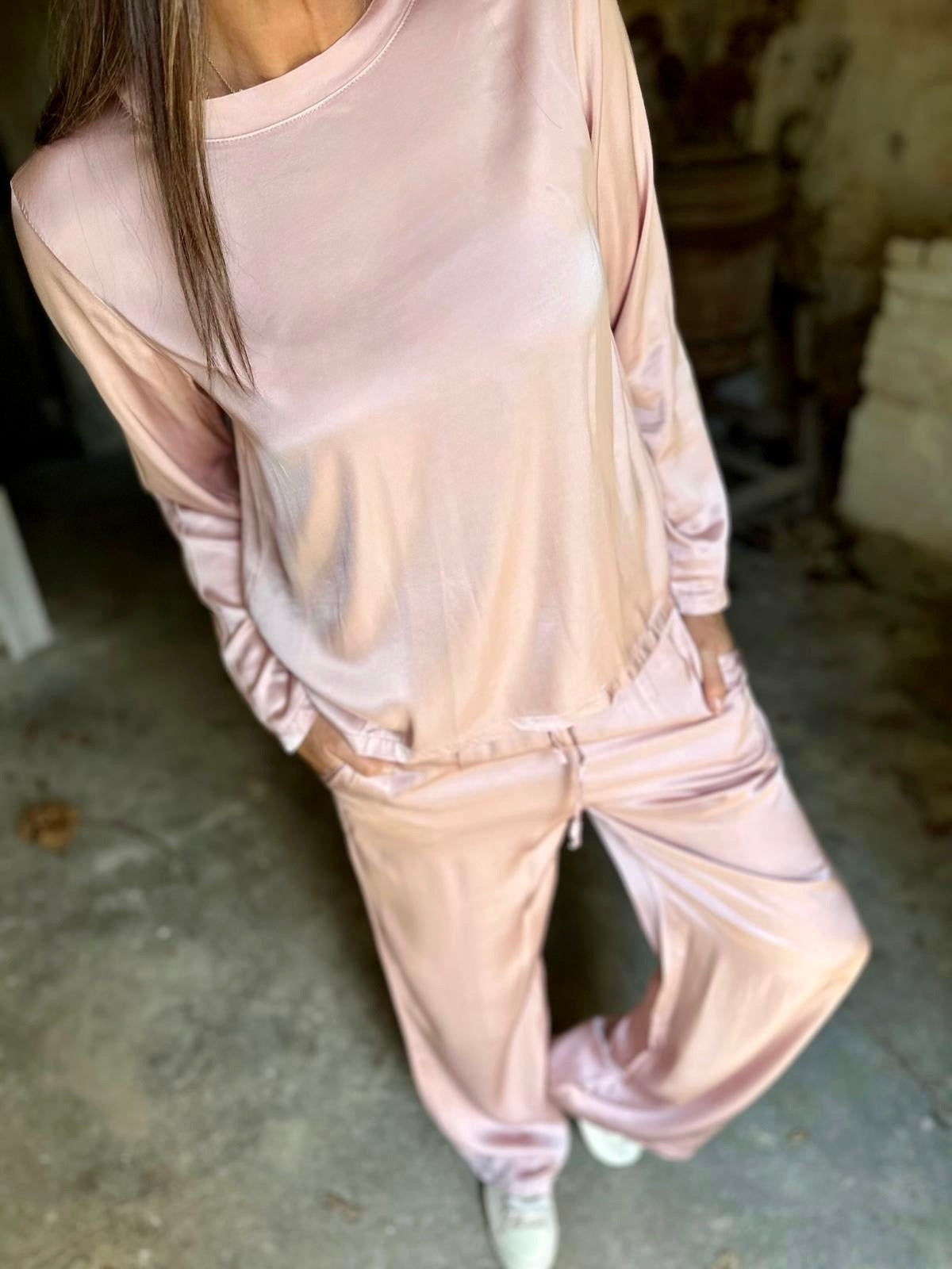 Isobel Silk Blend LS Top - Powder Pink