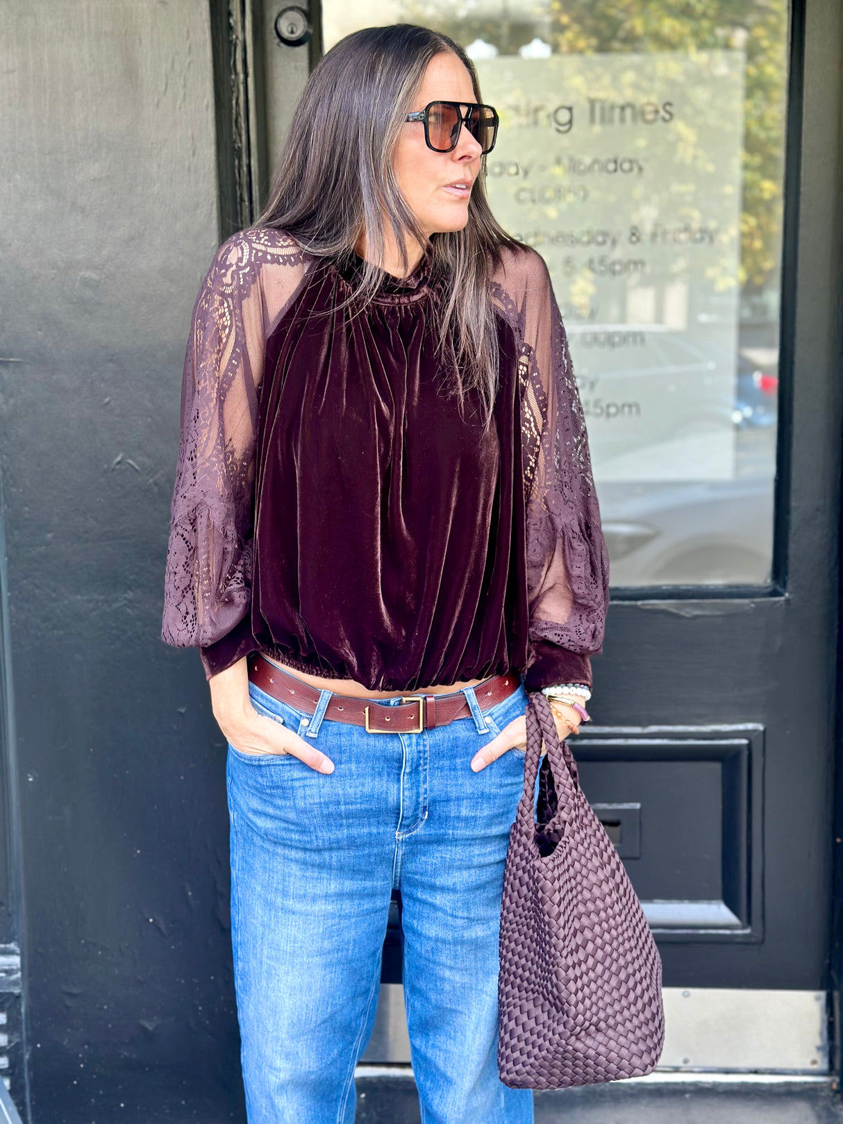 Rory Lace Sleeve Top - Chocolate