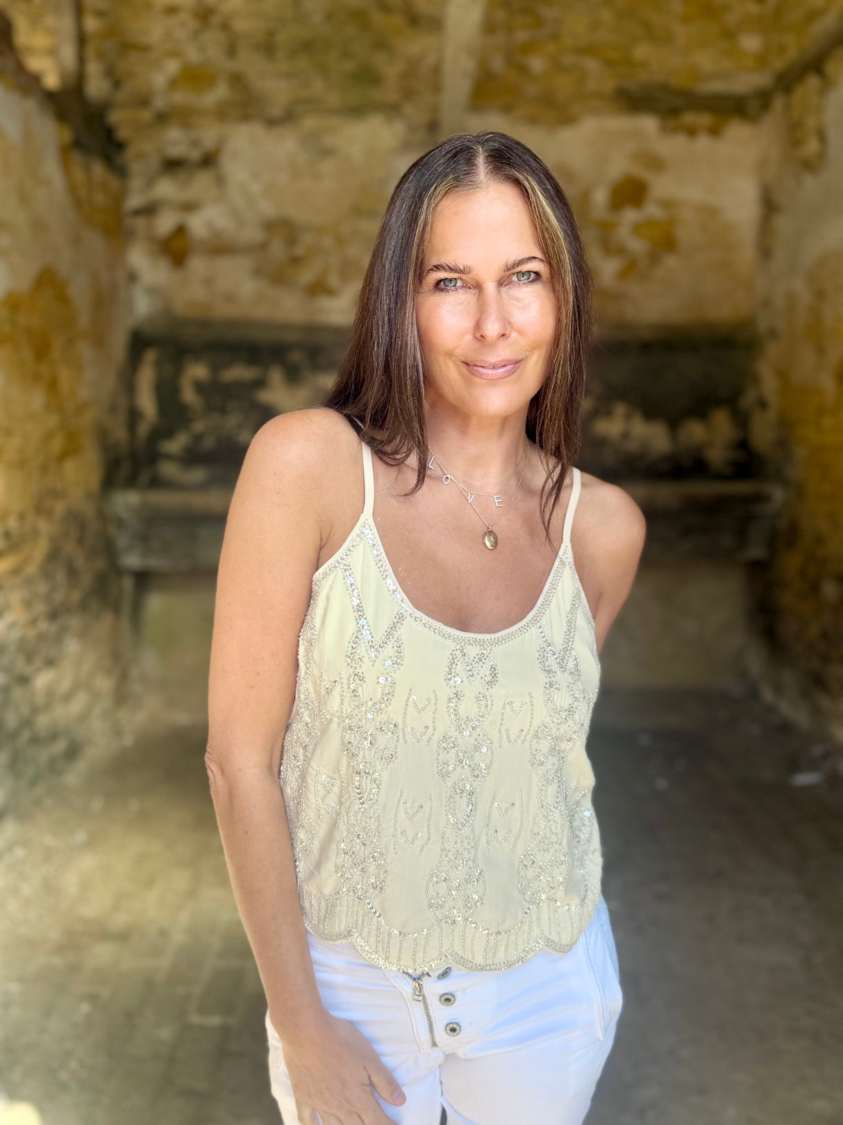 Christina Embellished Cami - Cream