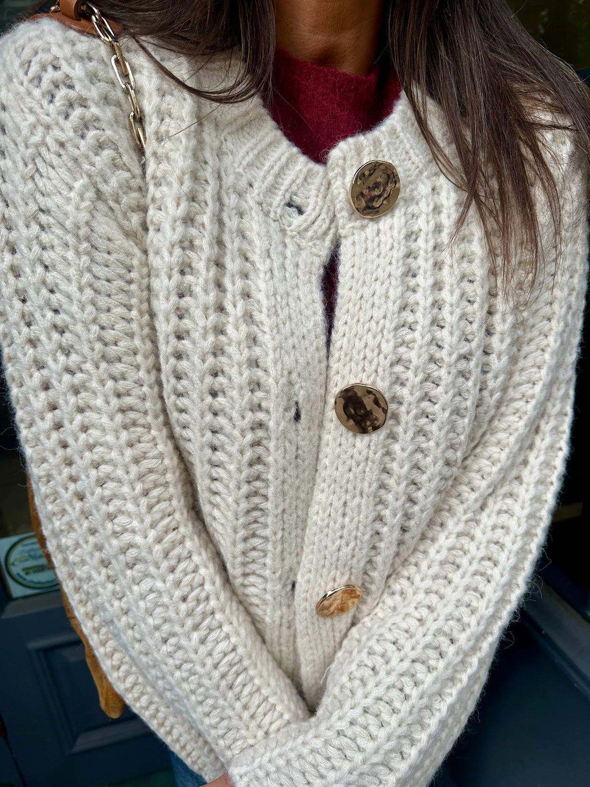 Saira Gold Button Cardigan - Cream