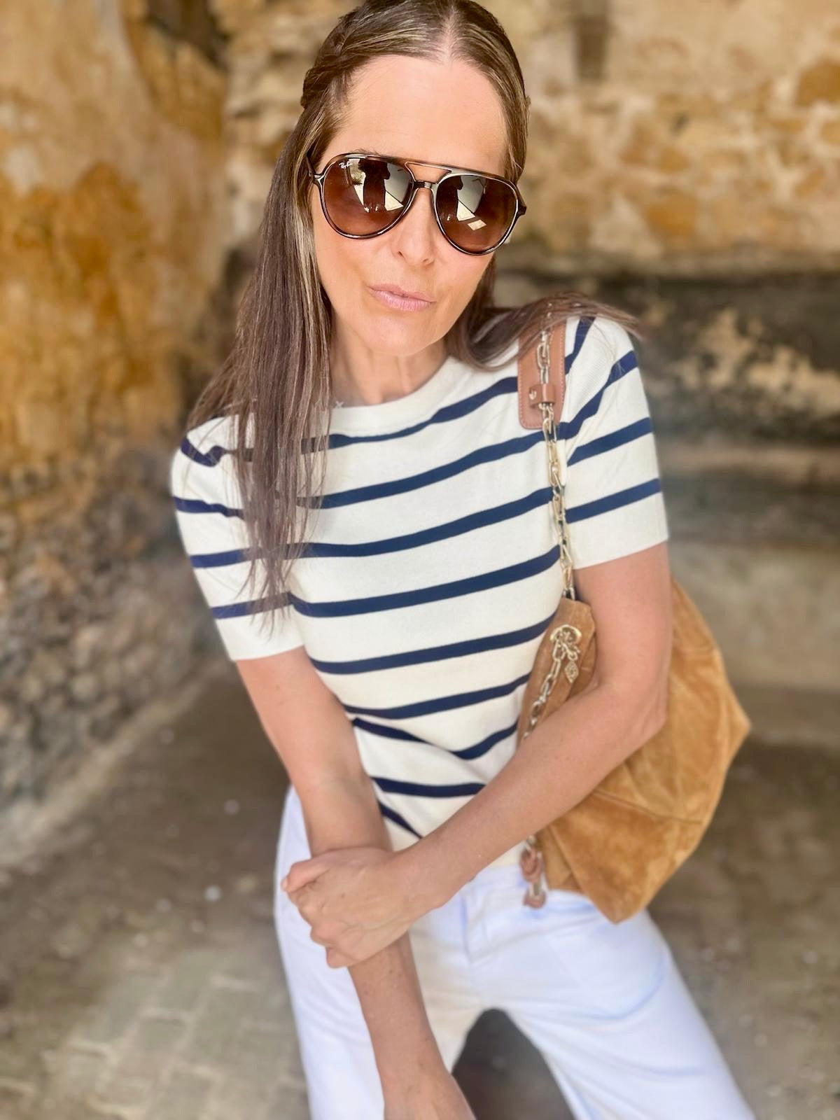 Cassia Knit - White/Navy