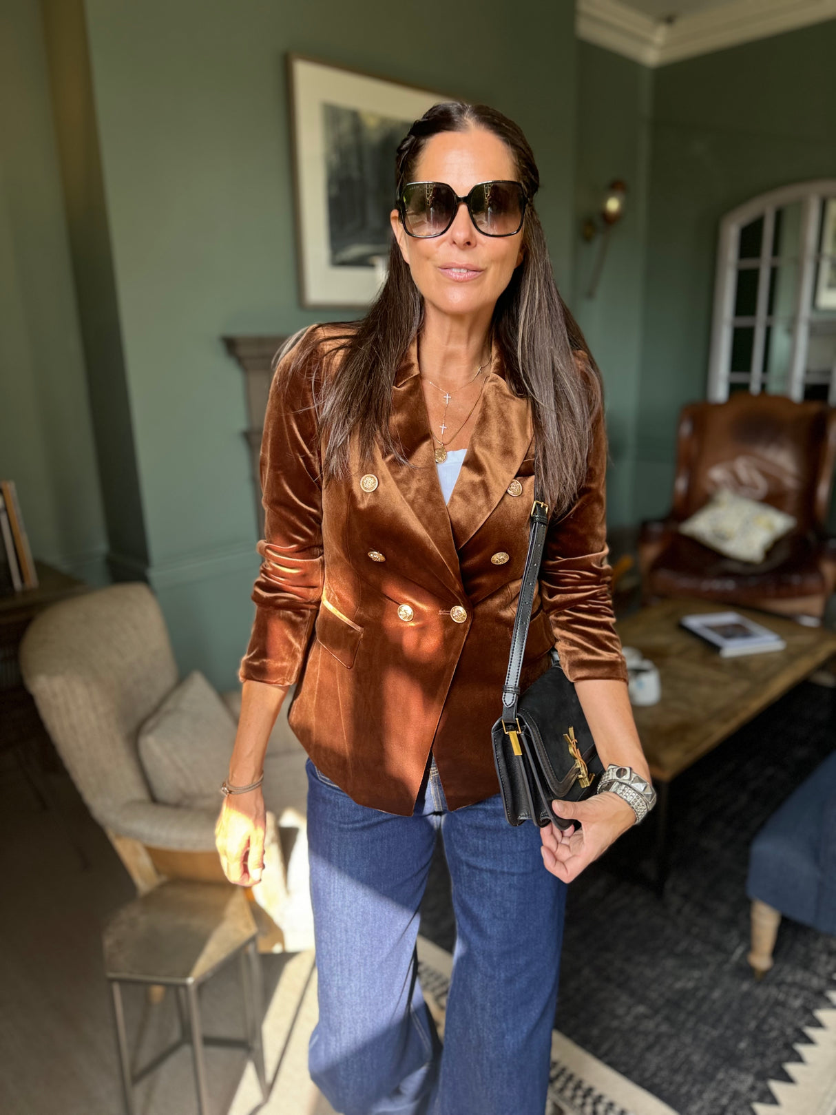 Victoria Velvet Blazer - Bronze