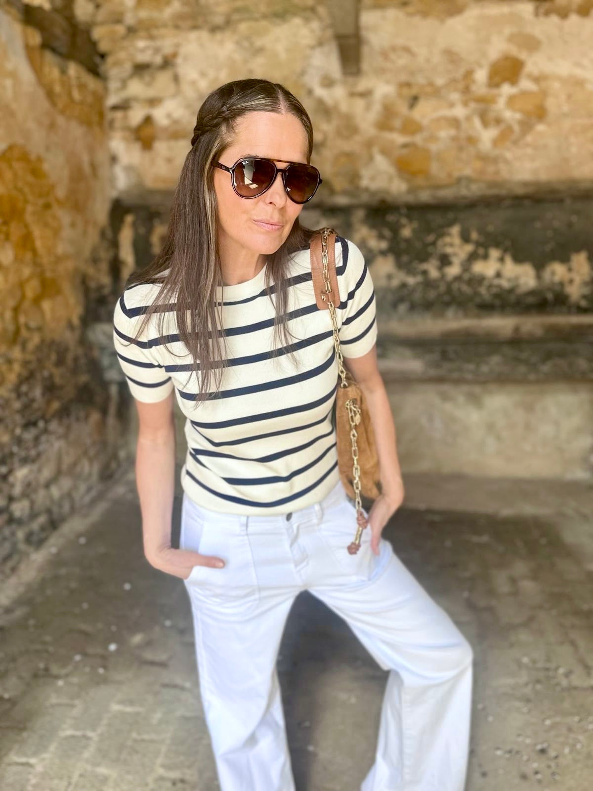 Cassia Knit - White/Navy