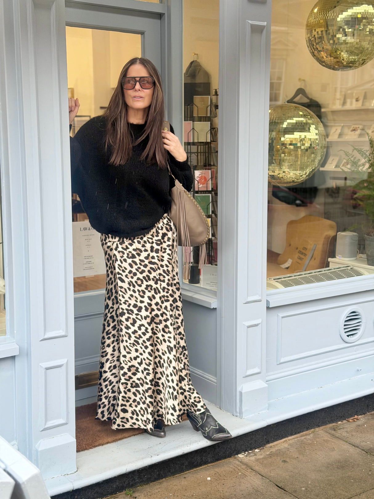 Layla Animal Print Midi Skirt - Sand