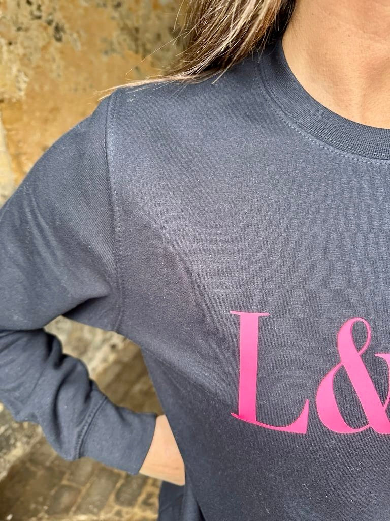 Sudadera LCO azul marino rosa neón