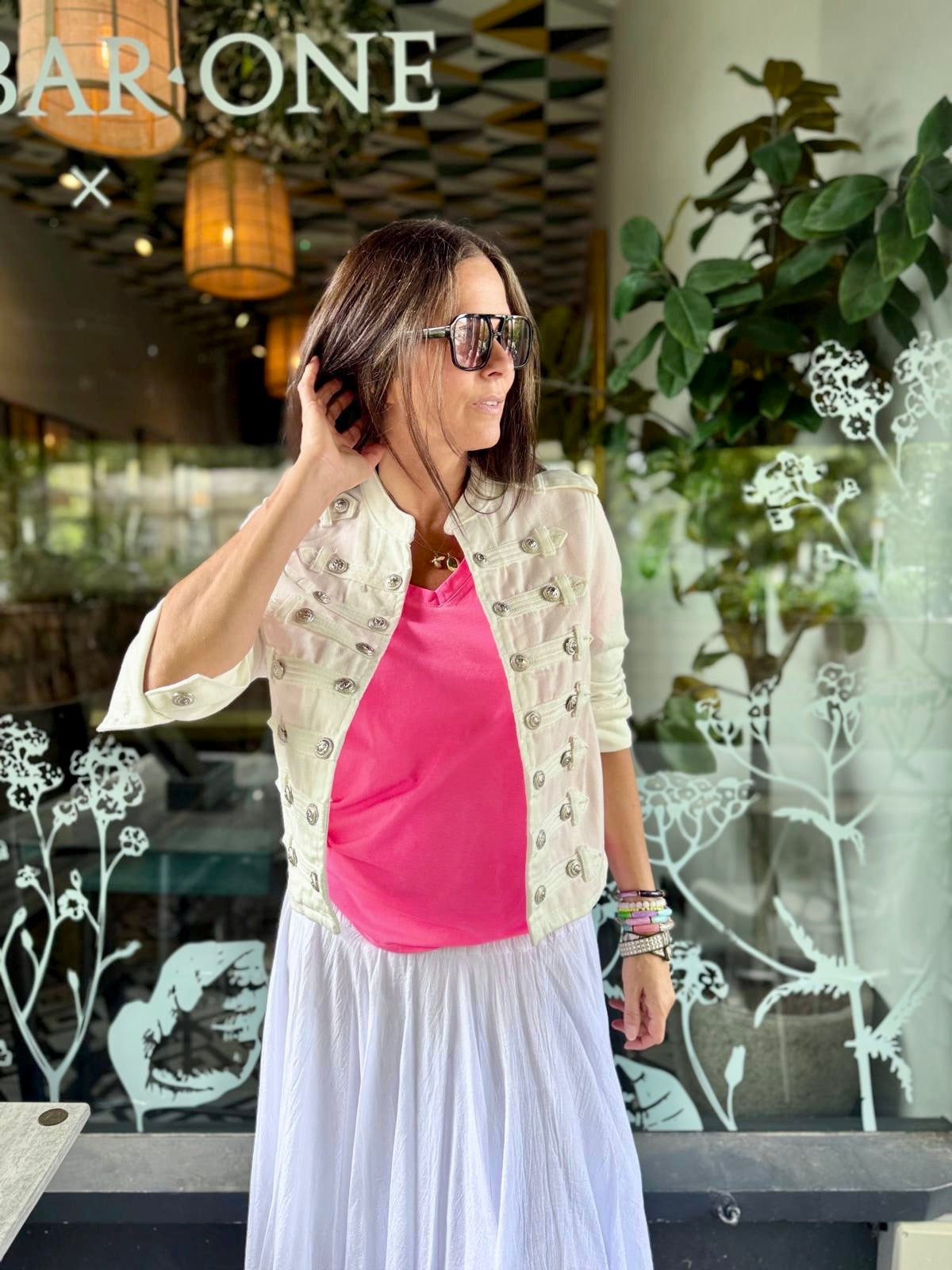 V Neck Tee - Neon Pink