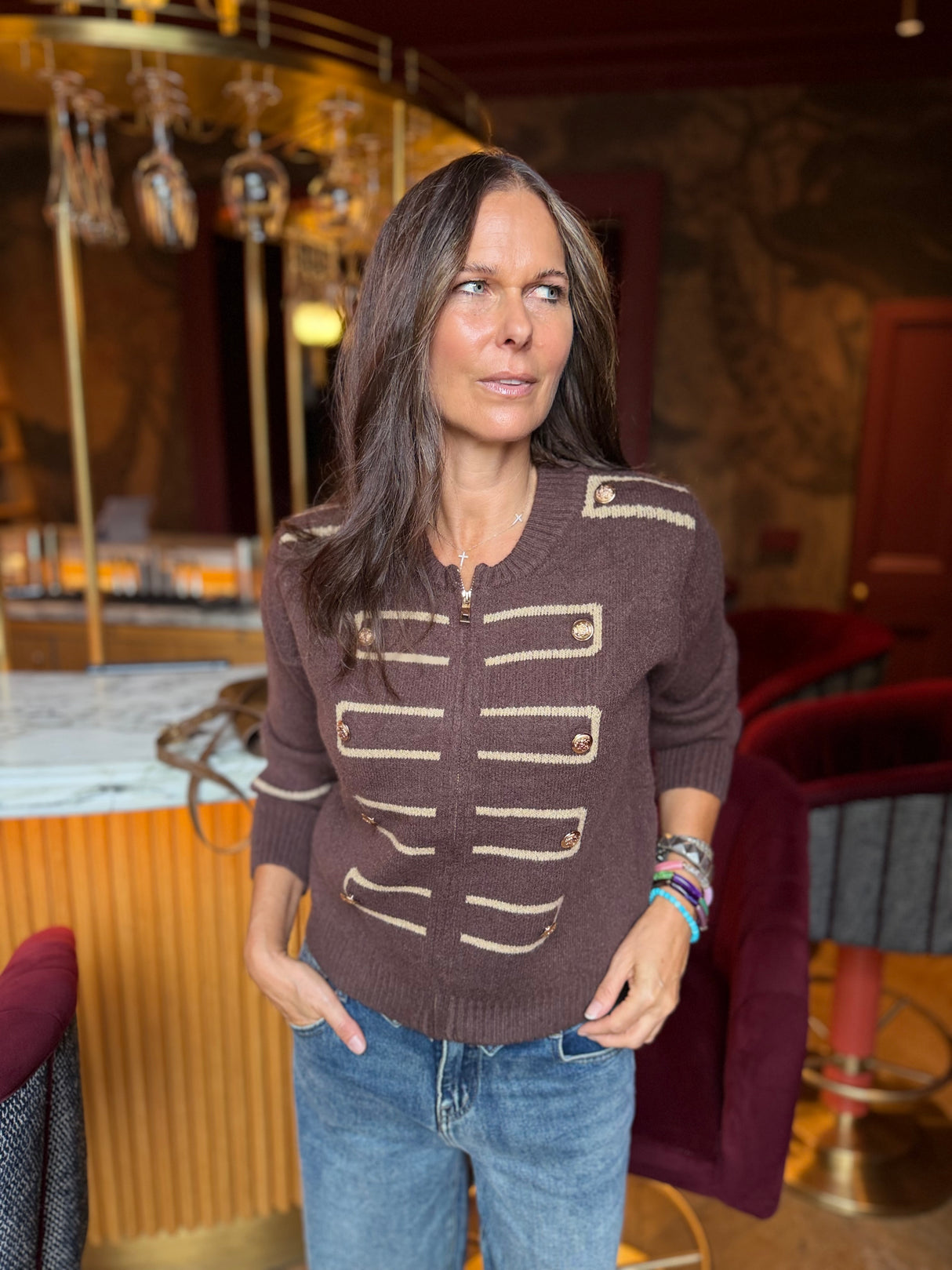 Hazel Military Knitted Jacket - Brown