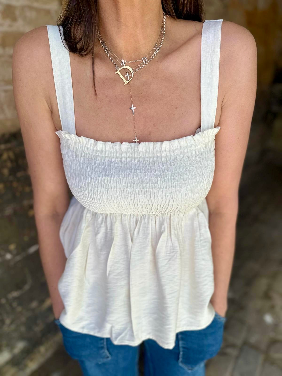 Quinn Shirred Top - Natural