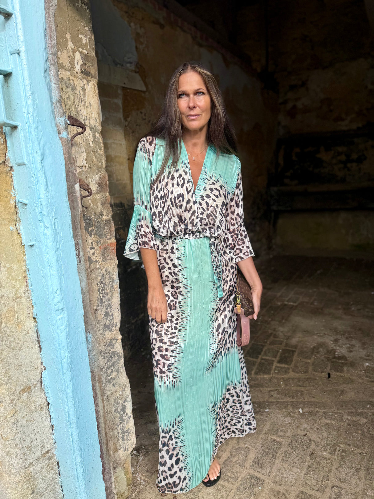 Grace Animal Print Maxi Dress - Mint
