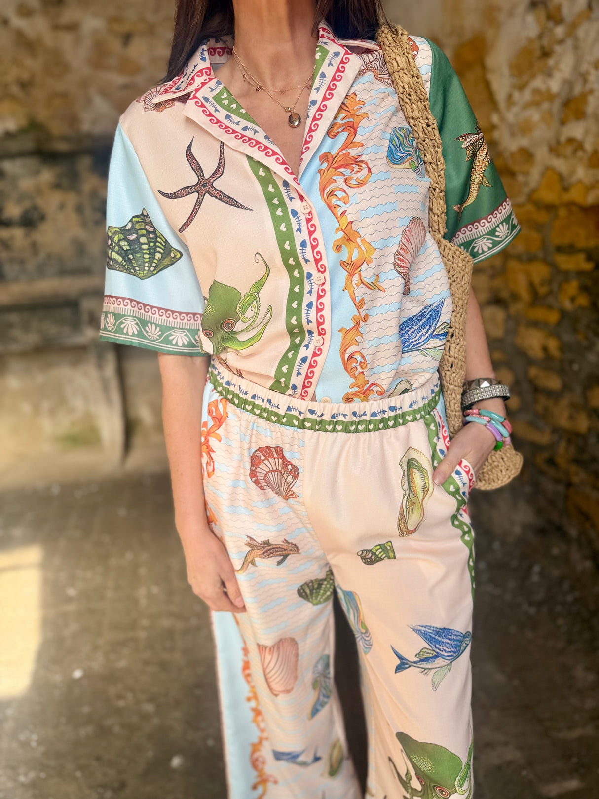 Praia Printed Trouser Set - Green