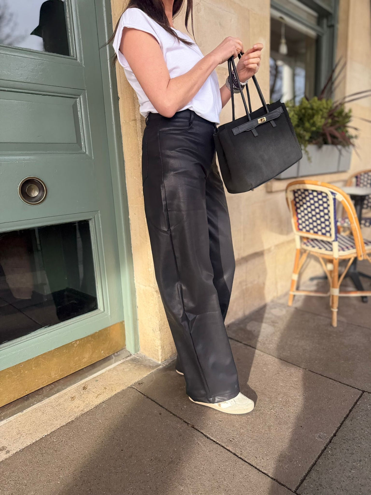 Ally Faux Leather Barrel Pant - Black