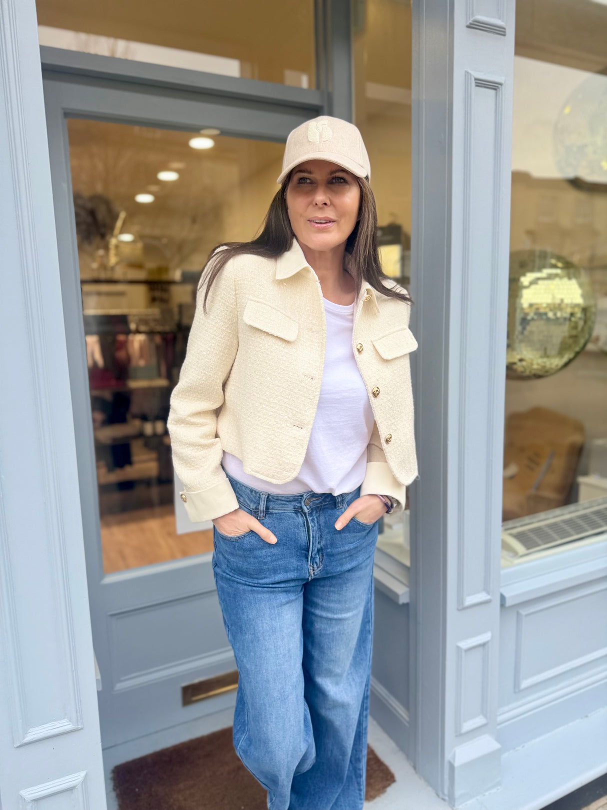 Verity Sequin Cropped Jacket - Ecru