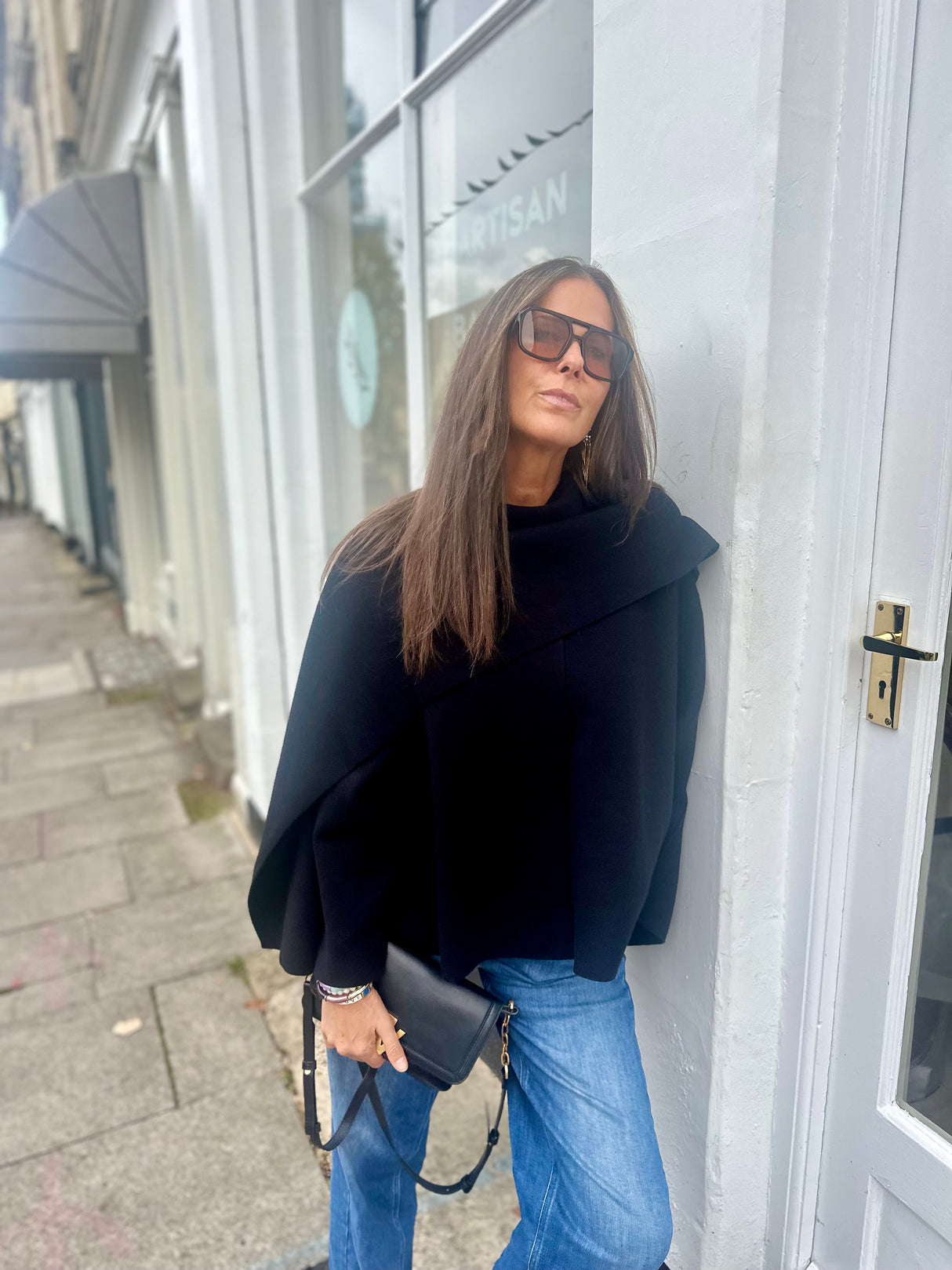 Fliss Knitted Cape with Scarf - Black